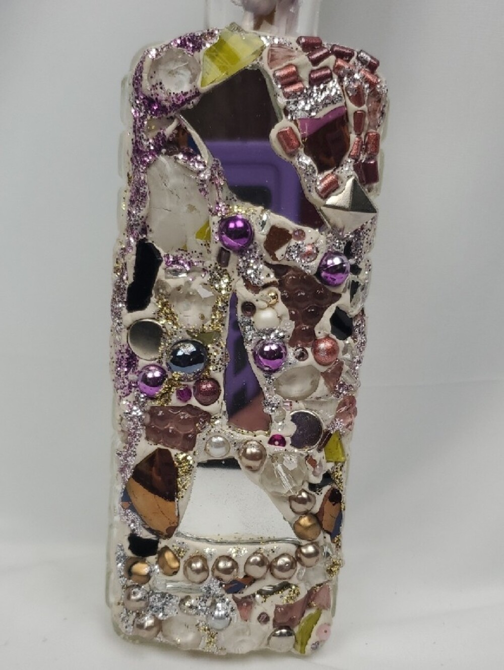 Decorative Mosaic Glass Vase with Purple Accents - Picture 2 of 6